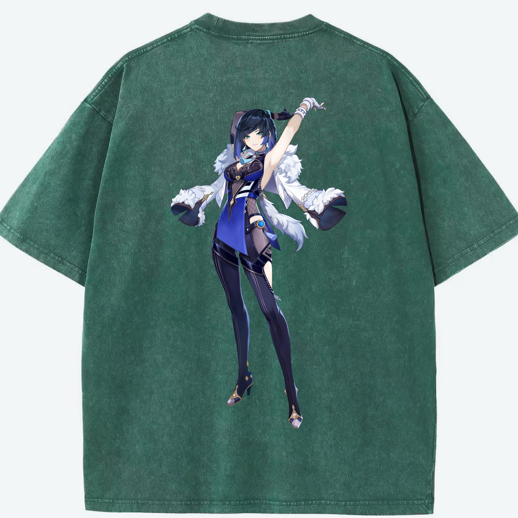 げんし神 夜兰 やらん genshin Yaran 綿100% ヴィンテージ風 半袖Tシャツ（背面プリント）